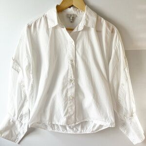 Joie White Button-Down Cotton Poplin Shirt with Button Details on Sleeves XXS